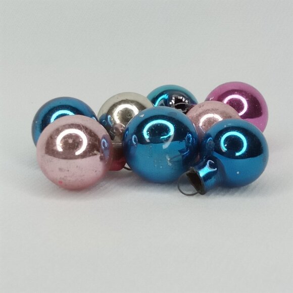 MCM Christmas Ornament Set Of 8 Feather Tree Glass Round Shiny Brite 1950s - Picture 3 of 4